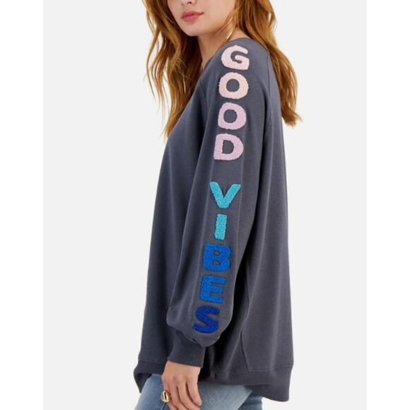 Rebellious One  gray women Good Vibes Sweatshirt Juniors size XL Casual academia - Picture 7 of 14